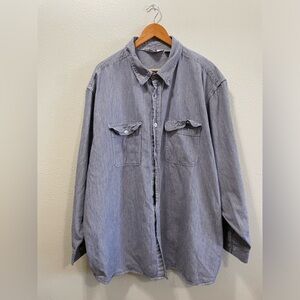 Vintage BEN DAVIS Striped Button-Up Shirt in Light Blue and White